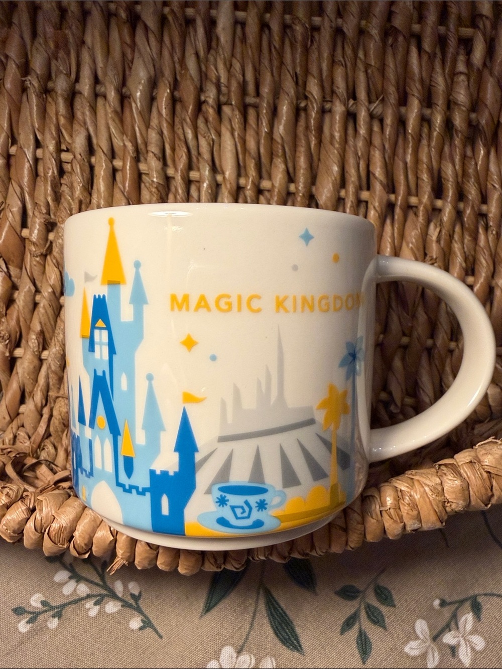 Magic Kingdom Starbucks Ceramic Coffee Mug - Blue & Yellow Castle Design 14oz